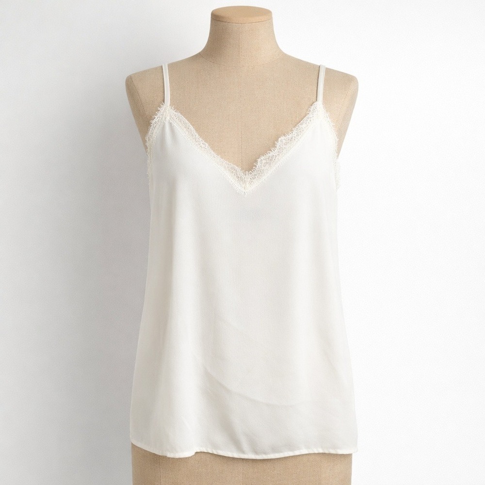 Y2K‎ Lace Fairy Satin Cami Tank Size M White Adjustable Coquette Romantic Dainty